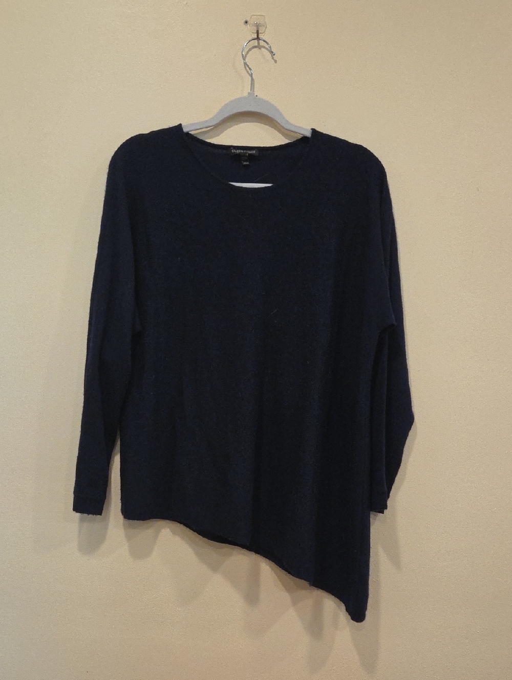 Eileen Fisher Navy Asymmetric Hem Crewneck Sweater